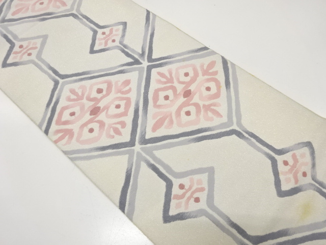 JAPANESE KIMONO / ANTIQUE FUKURO OBI / SILK / TSUZURE / WOVEN RHOMBUS